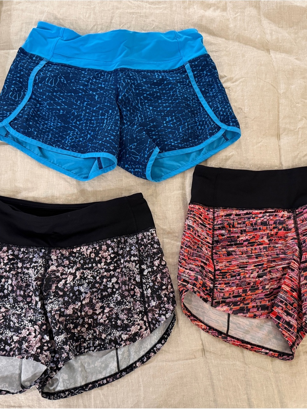 Women’s Performance Running Shorts - Blue, Black Floral, Pink Multi